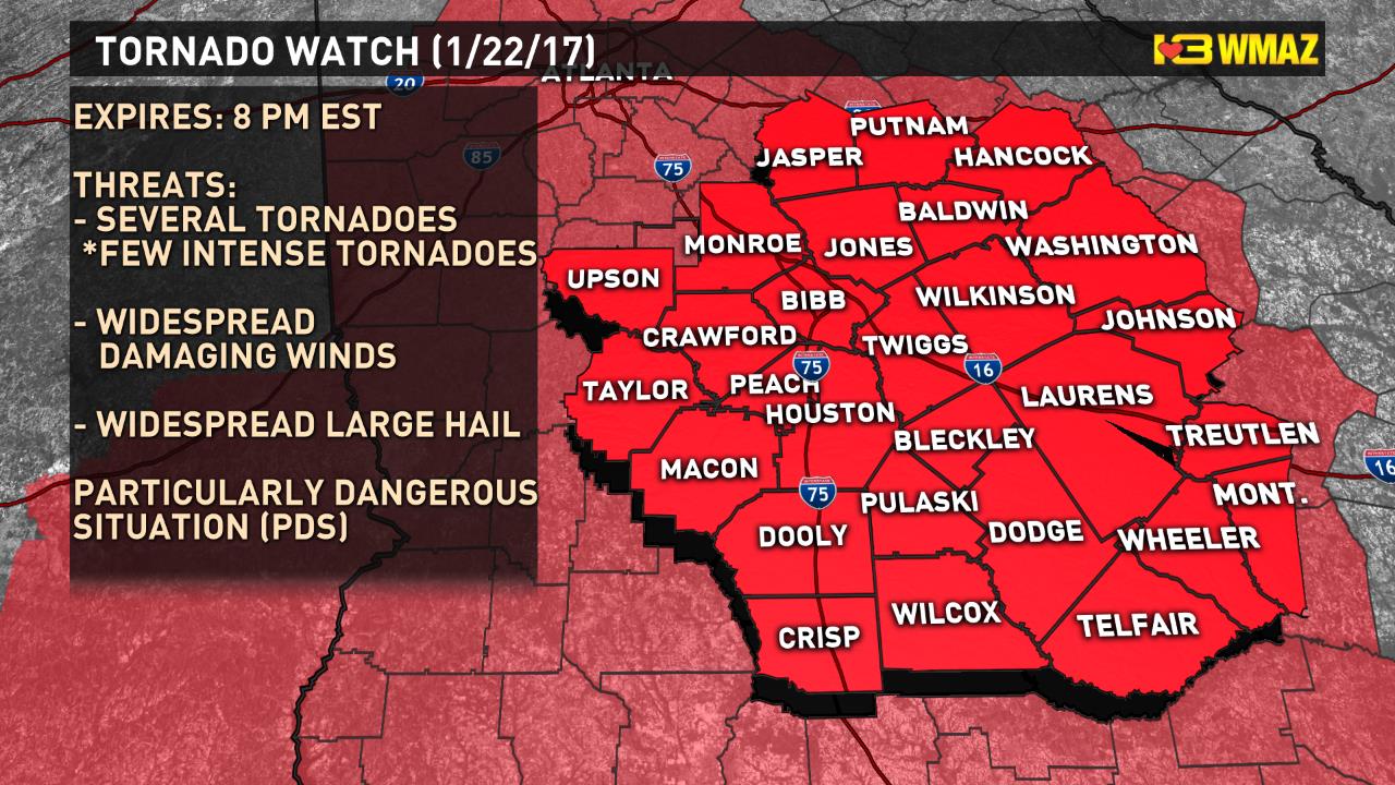 PDS tornado watch issued for all of central Ga.